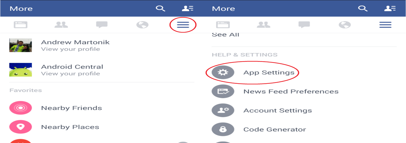 facebook app settings access