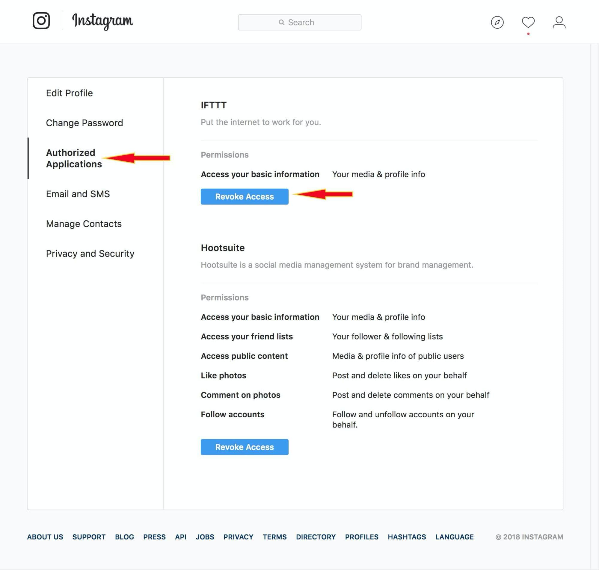 instagram remove app access