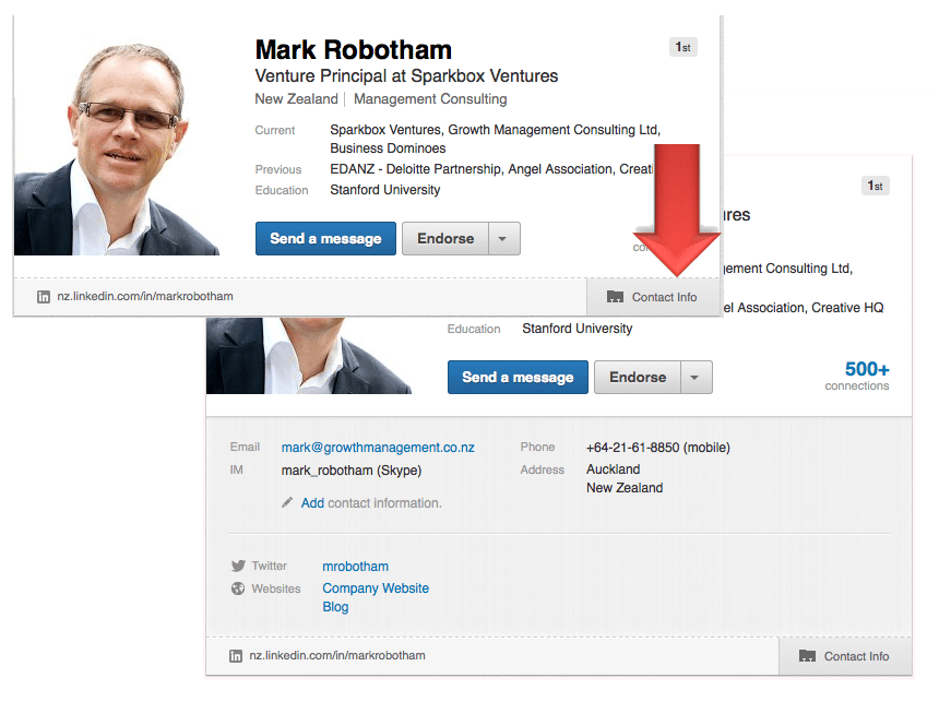 contact information on linkedin