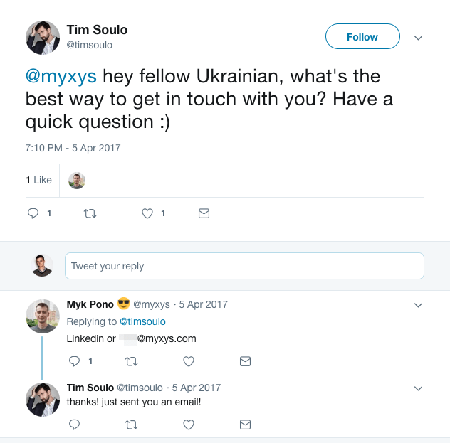 tim soulo asking for email address