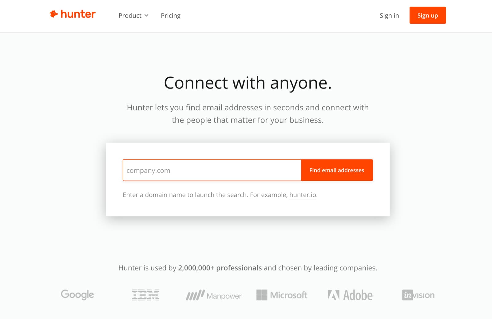 hunter email finder tool by domain name