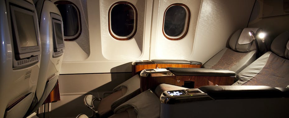 Empty first class seats reclined