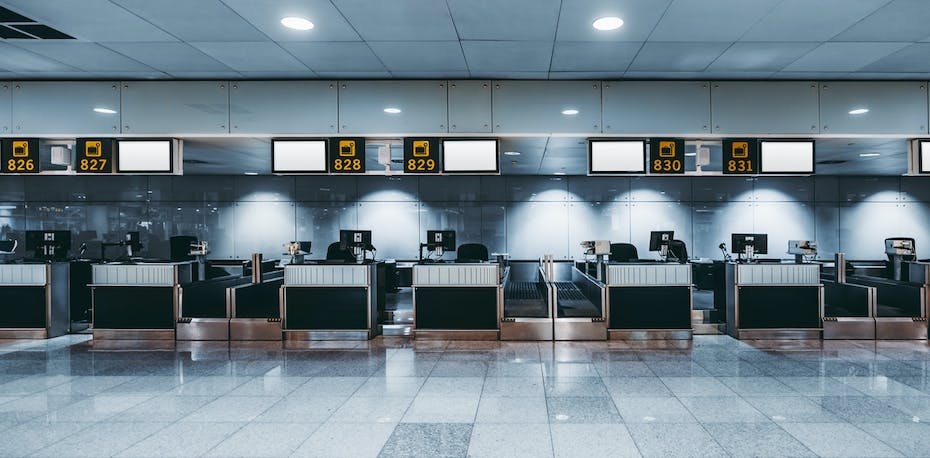 Empty airport check in desks