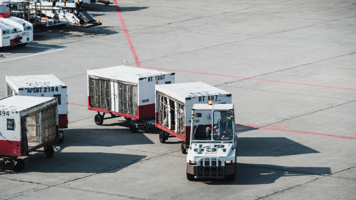 Airfract baggage on an airport runway from ancillary sales