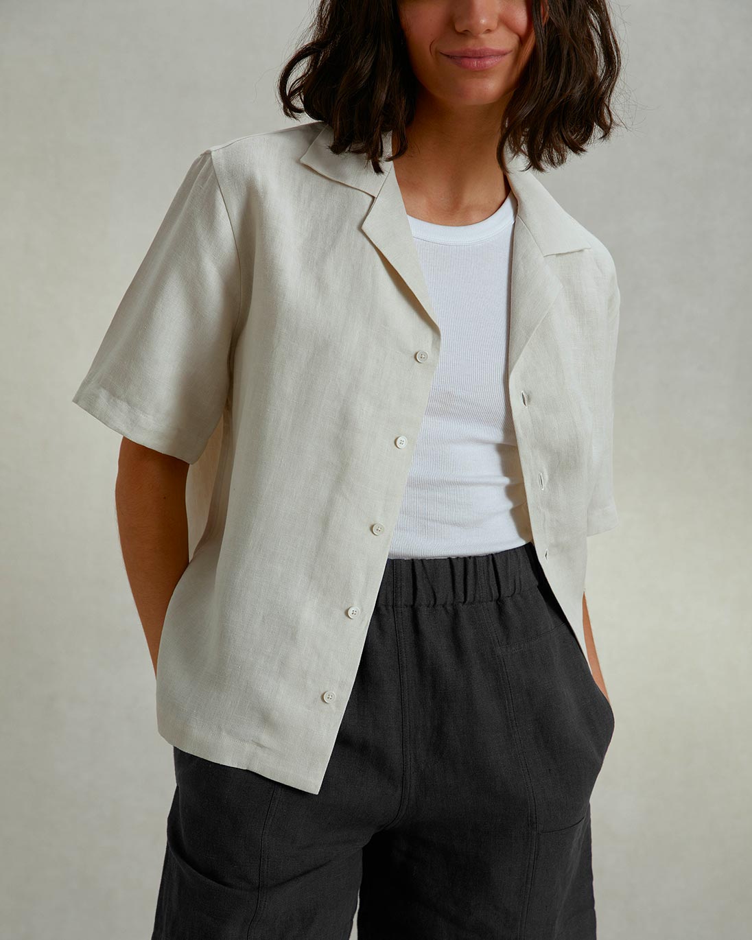 Riley Studio: Linen camp collar shirt 