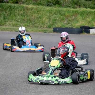 Two carts on a race track