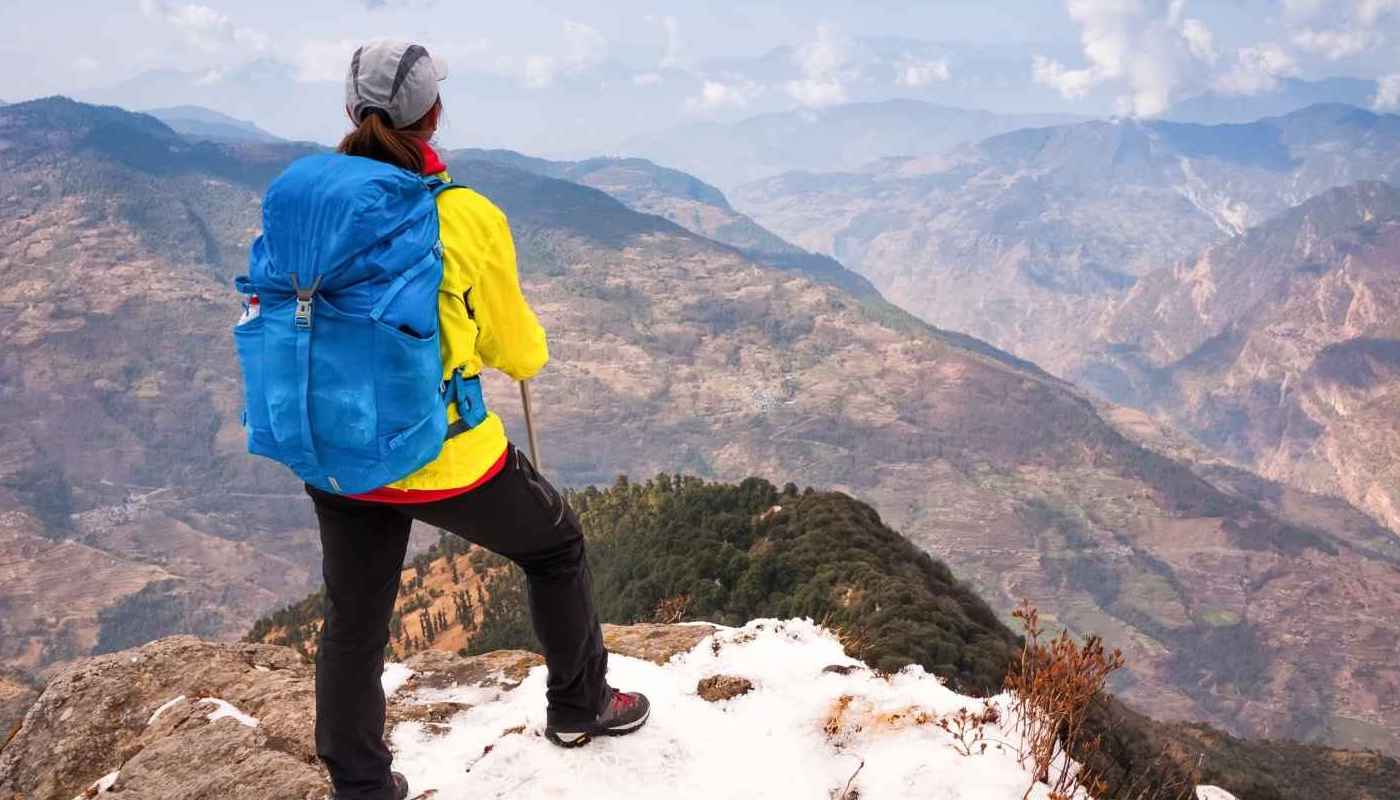 Woman hiking in the mountains.
