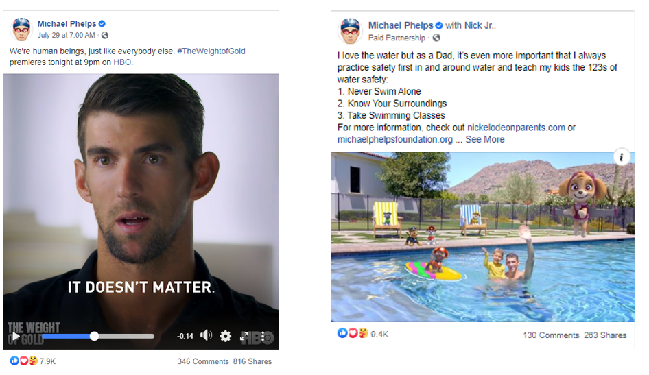 Michael Phelps as social influencer on safe swimming and Olympians