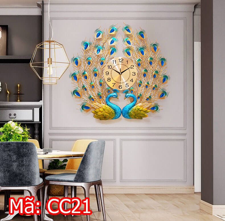 Đồng hồ treo tường hai con công sang trọng, đẳng cấp CC21