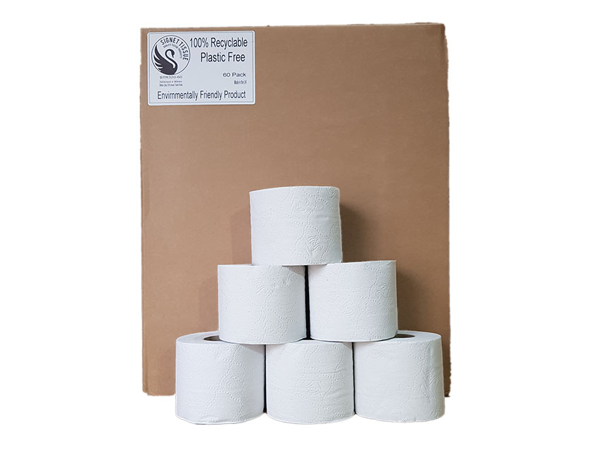100% recyclable, No Plastic used, 45 roll of Pure Tissue