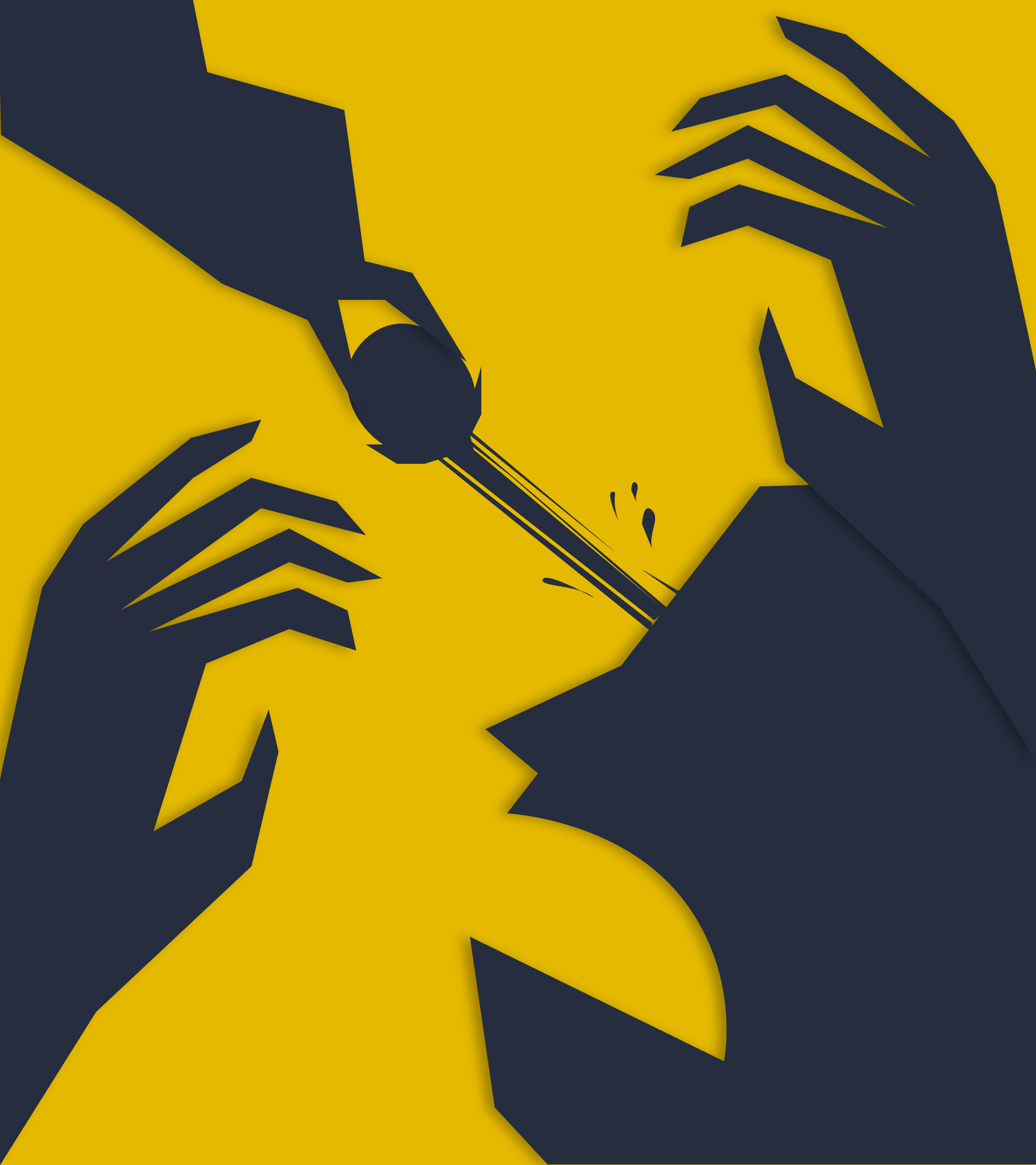 Un cuervo le quita un ojo al personaje. Sus manos se agitan del dolor.