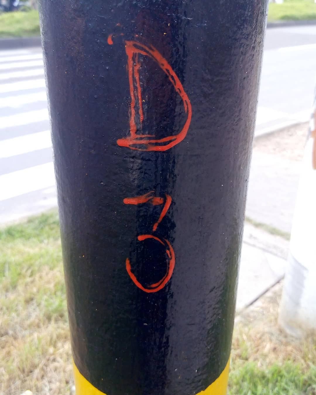 Rayón en un poste de luz o semáforo, que dice "D3"