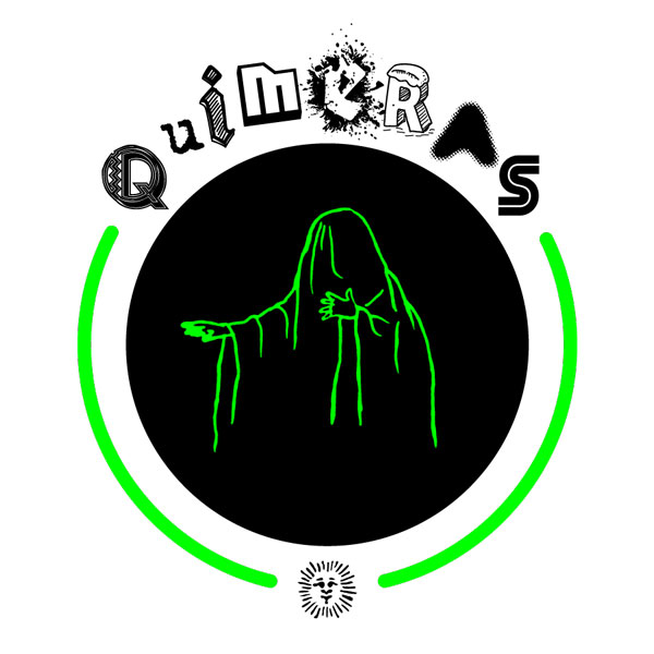 Emblema que dice Quimeras. Dibujo de persona con bata o tela.