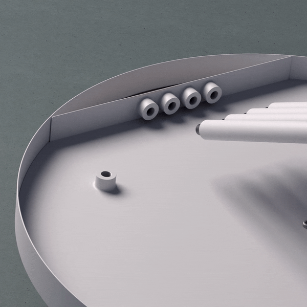 An animation showing the legs screwing into their compact configuration laying inside the table top