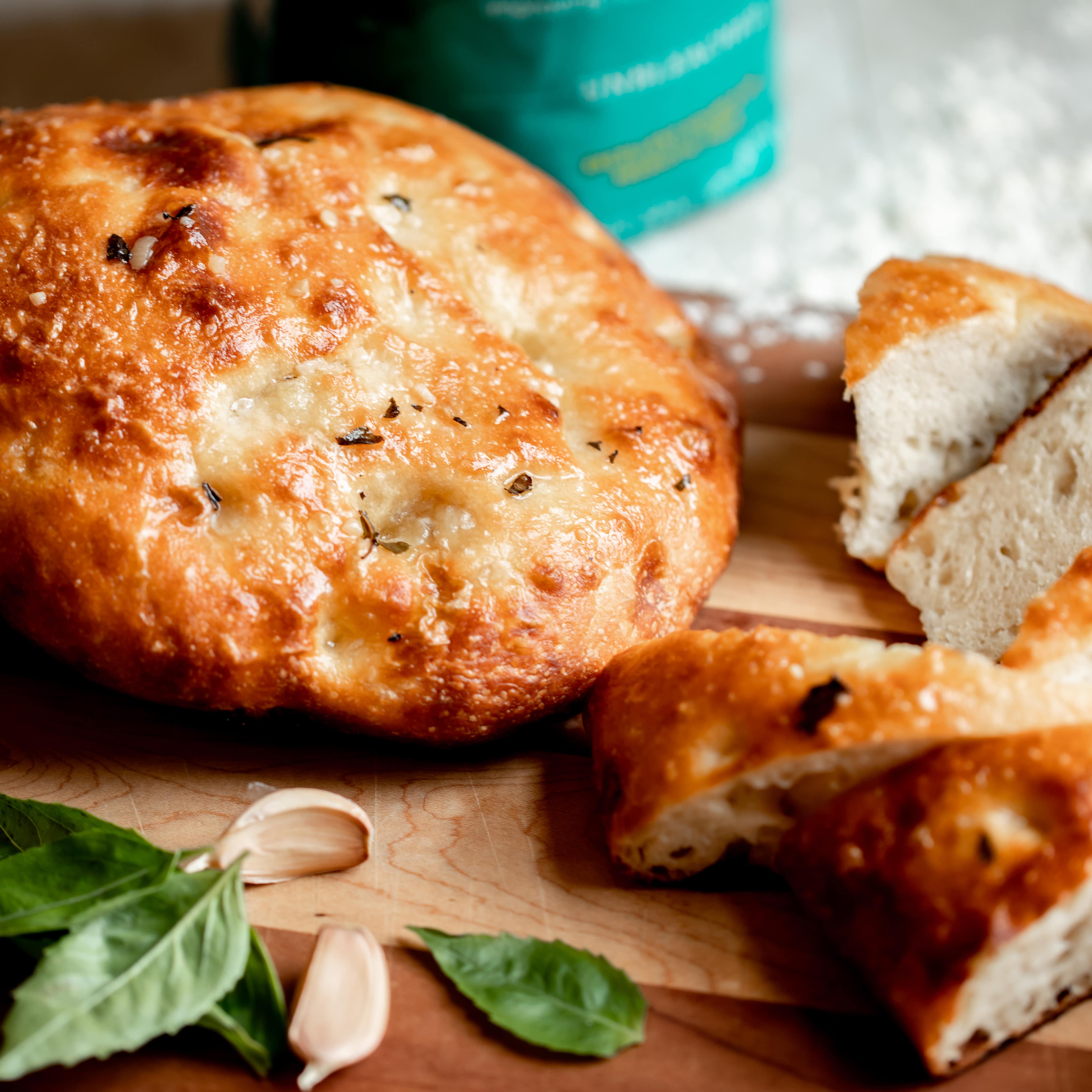 Basil and Garlic Foccacia Bread Flourish HighFiber Flour