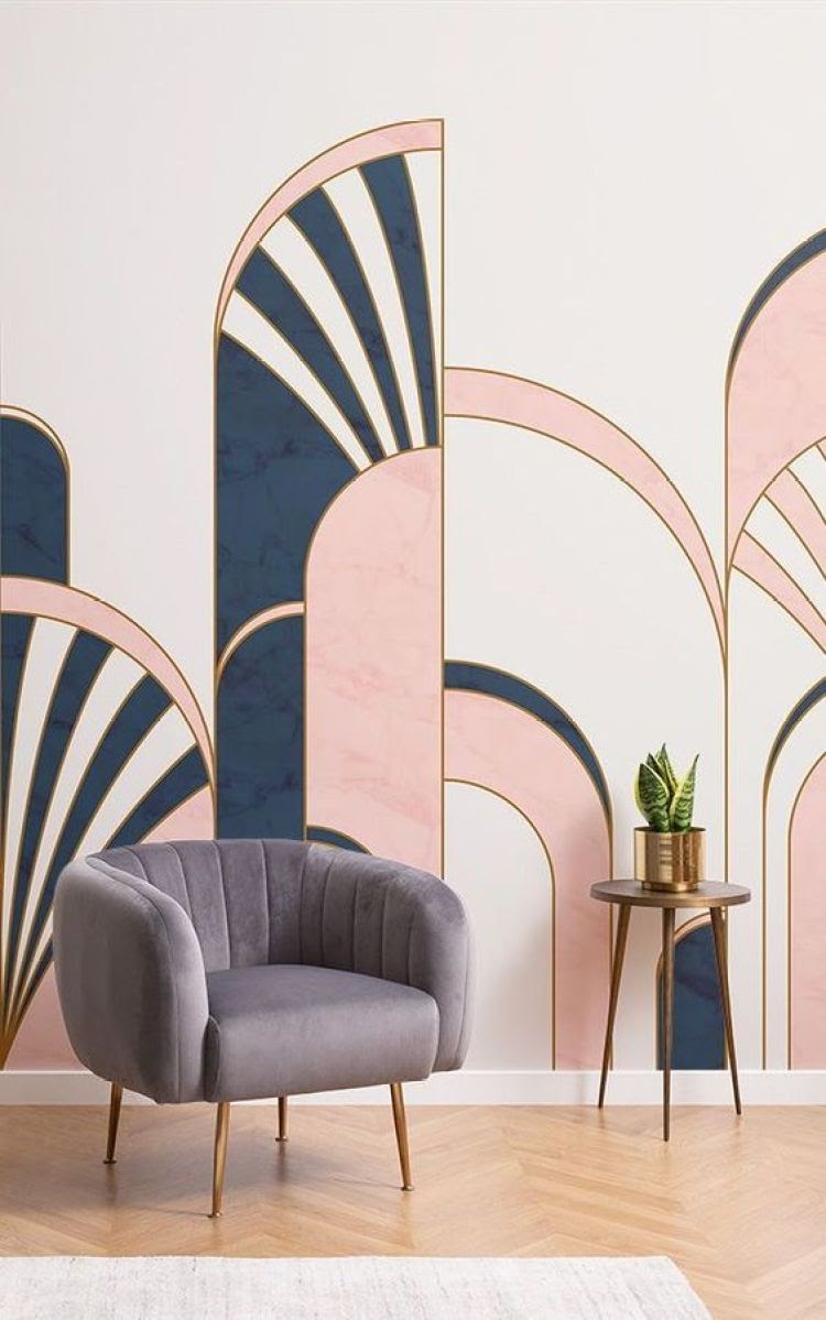parede estampa azul e rosa art déco
