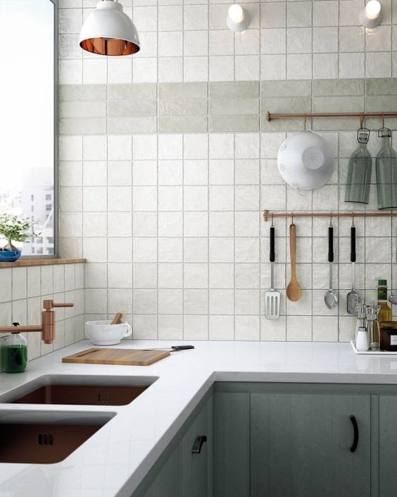 cozinha azulejo quadrado branco e cinza