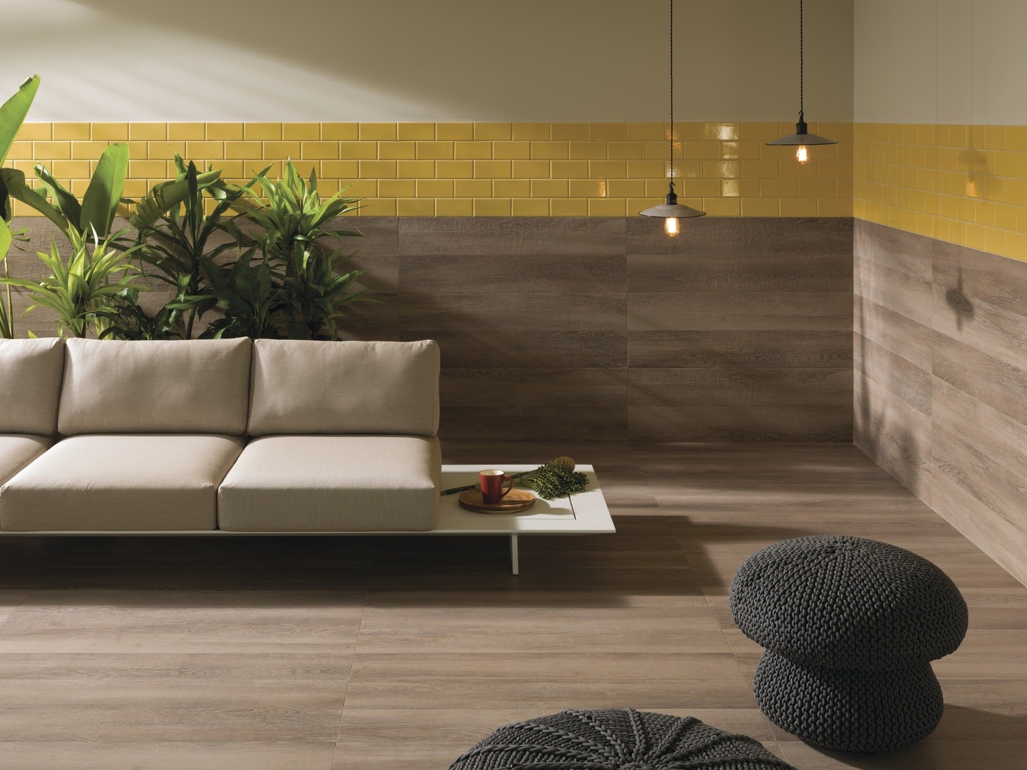 sala porcelanato madeira