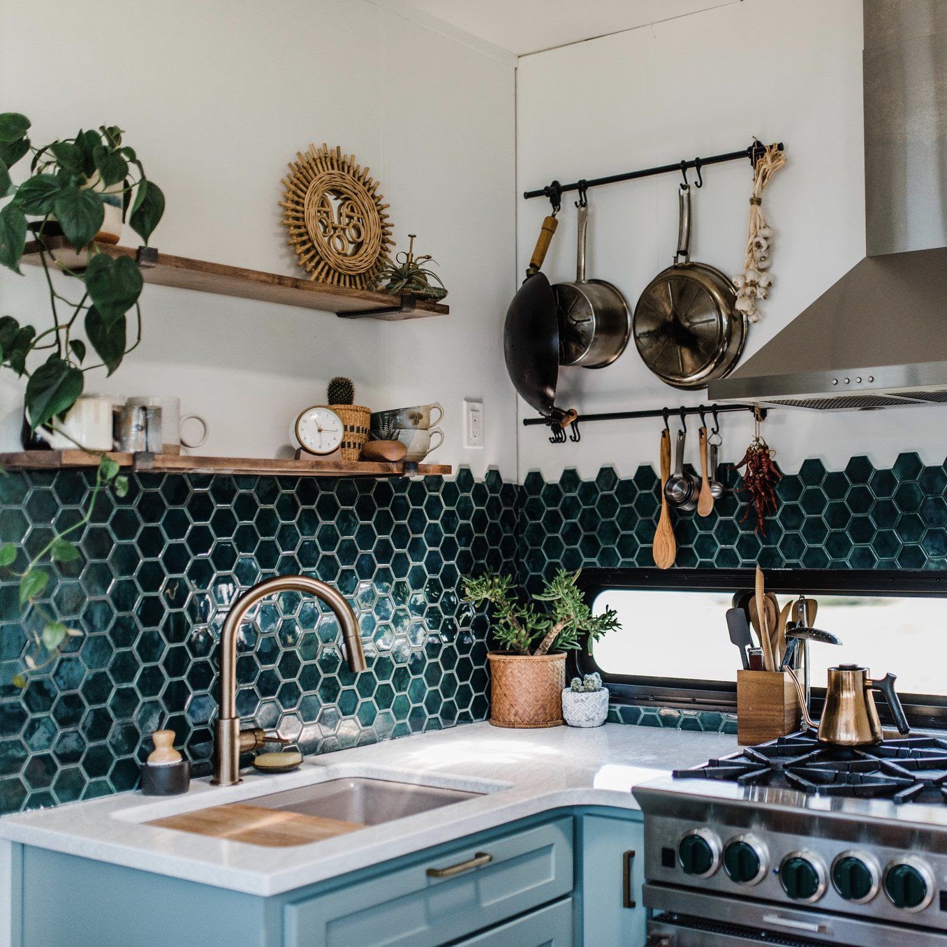 cozinha pastilha revestimento hexagonal verde