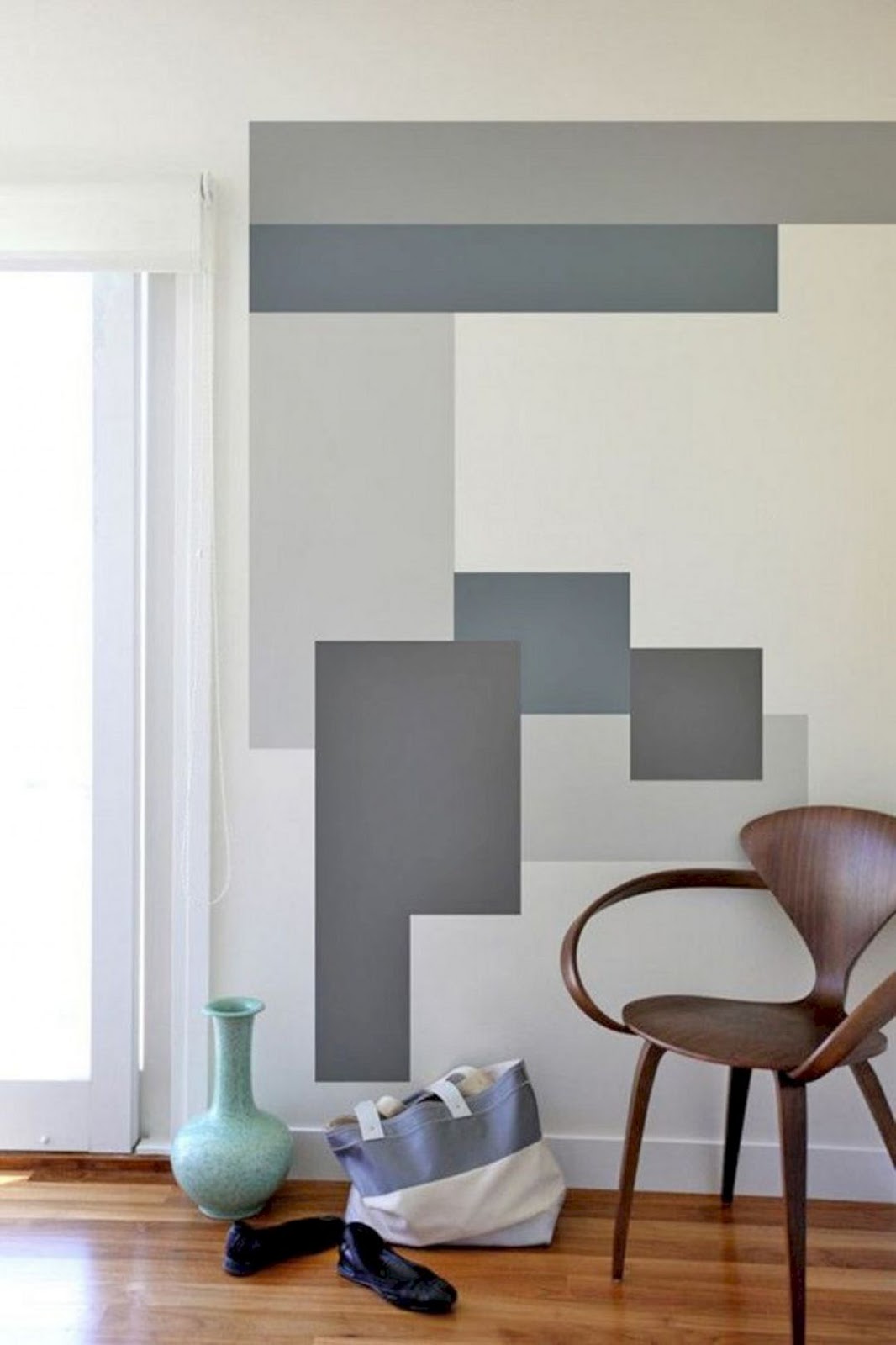 sala parede pintura geométrica cinza