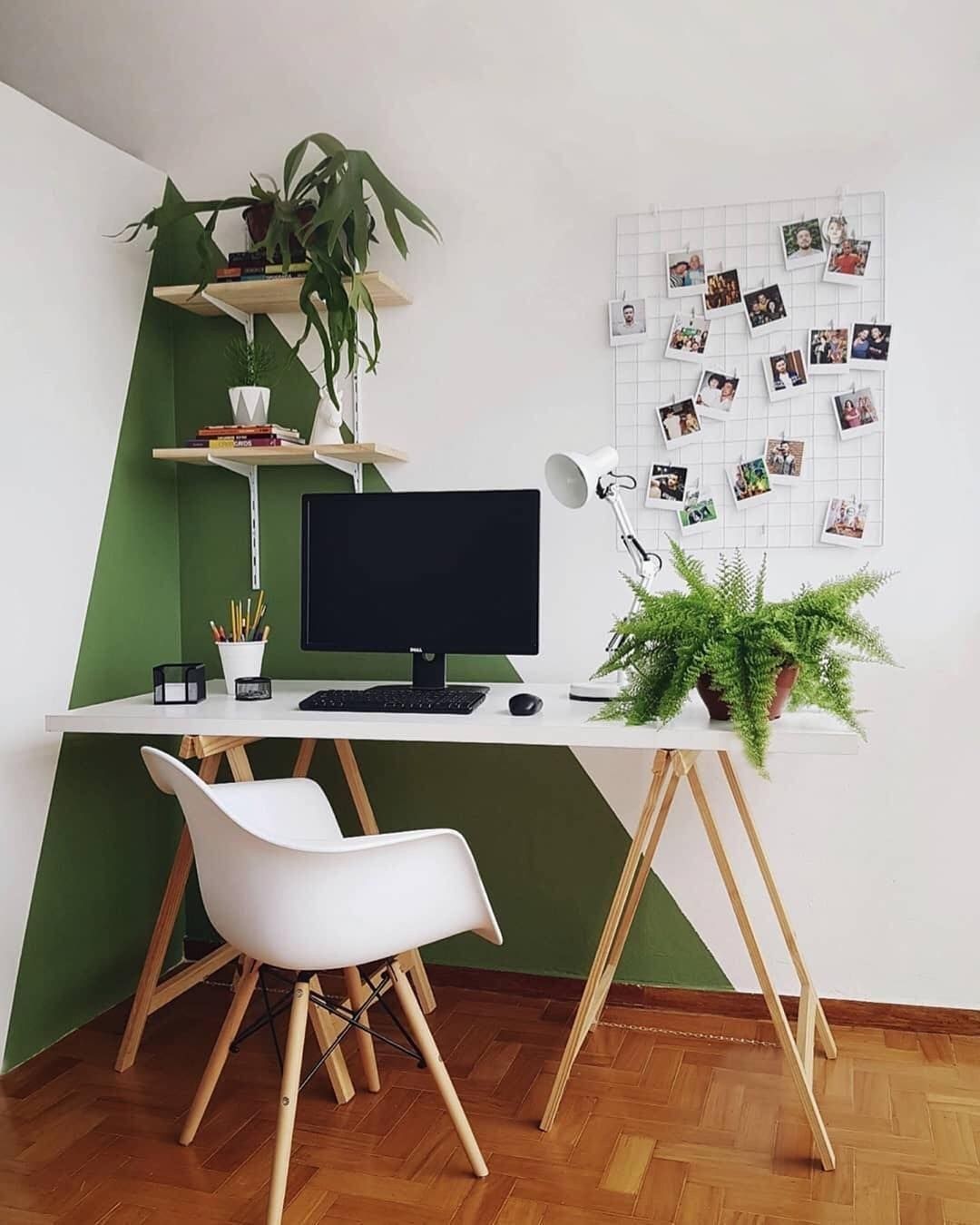 home office parede pintura geométrica
