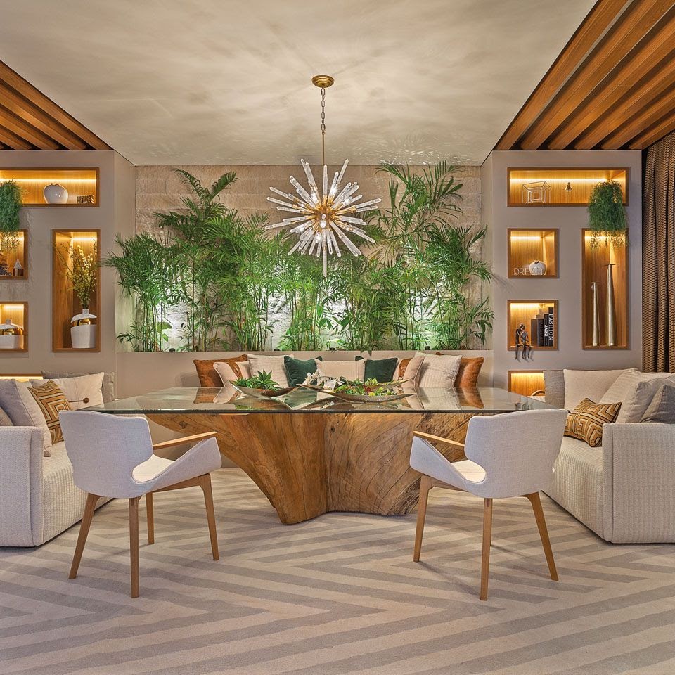 sala de estar com elementos naturais