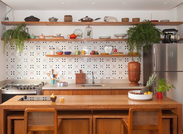 decoração cozinha com prateleiras