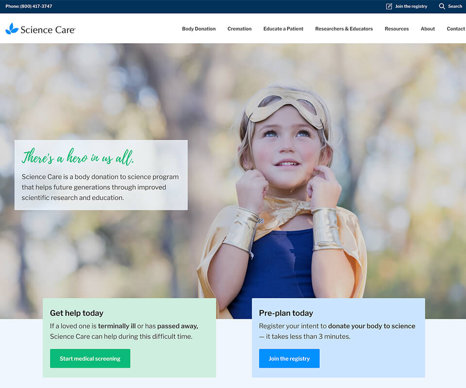 sciencecare.com Webflow home page