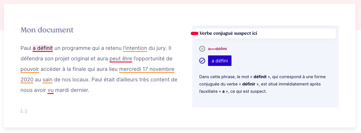Un aperçu de notre échantillon test dans l'interface de MerciApp