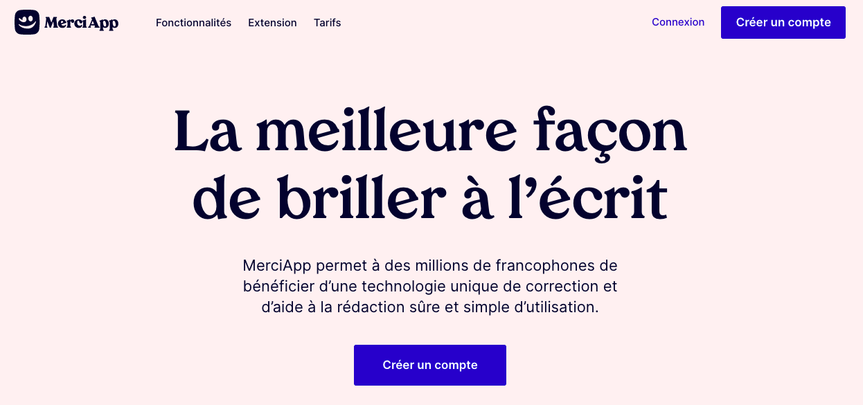 Aperçu de la page d'accueil de MerciApp