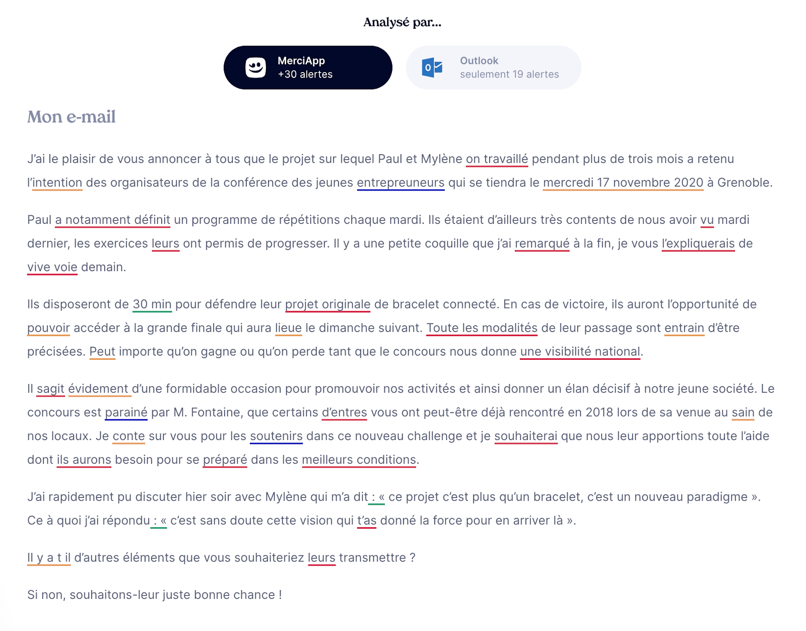 Corrections proposées par MerciApp