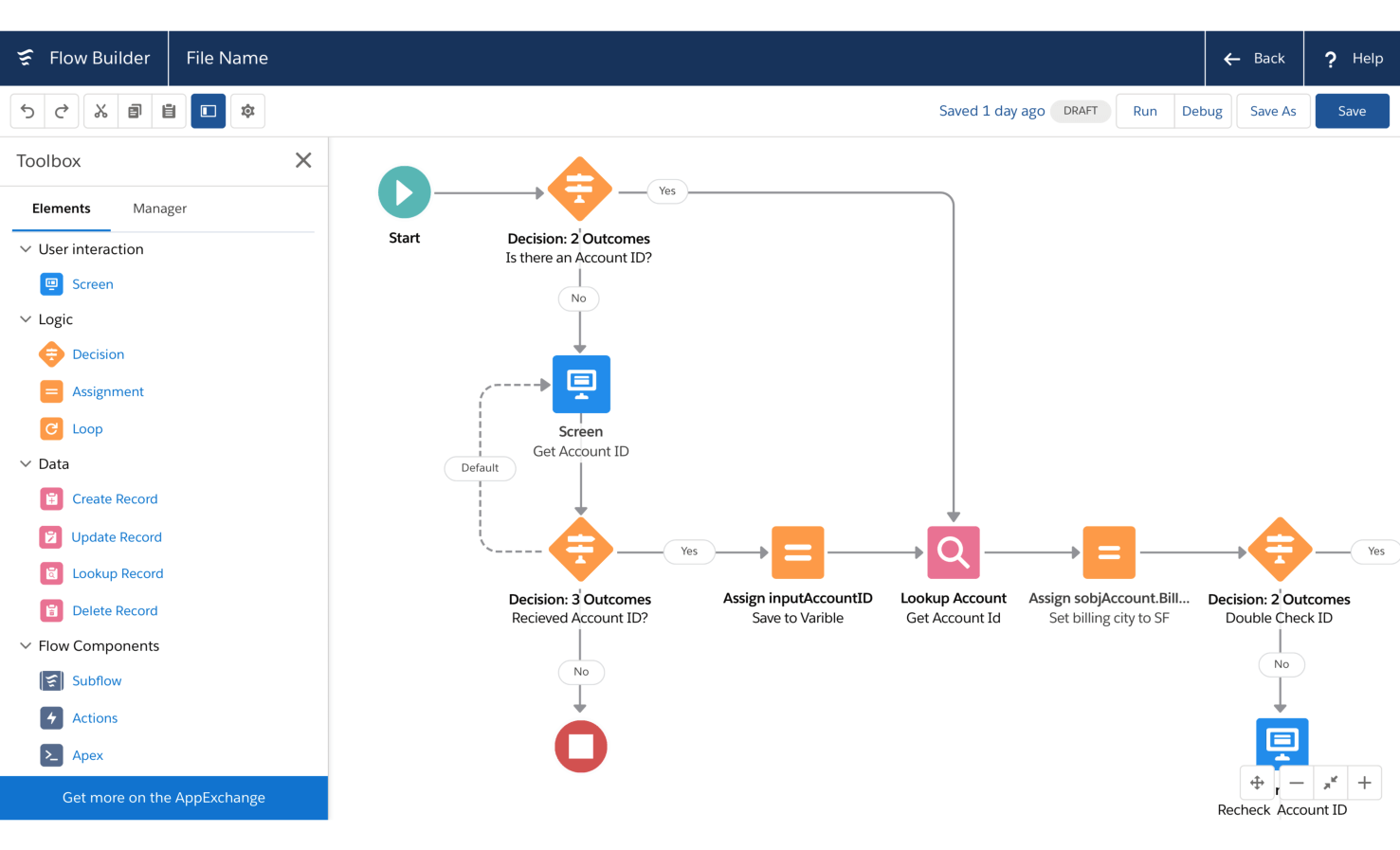 Salesforce low-code Flow Builder