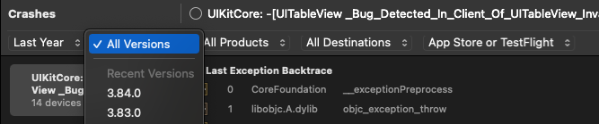 Filtering crash reports in Xcode 13