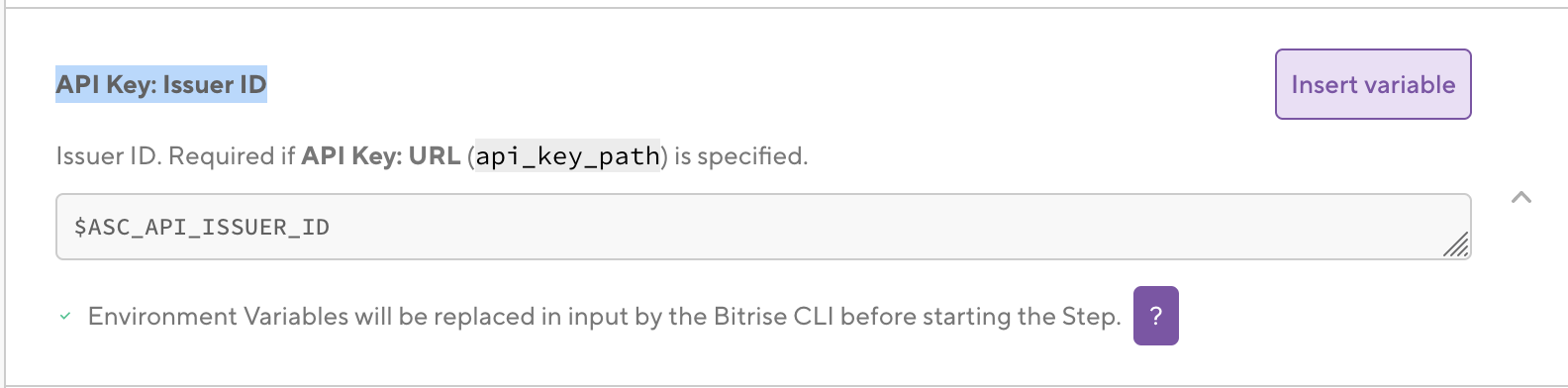 Adding secret environment variable to API Key: Issuer ID field in Bitrise