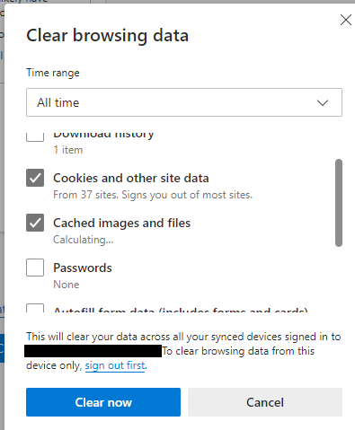 Edge clear browsing data