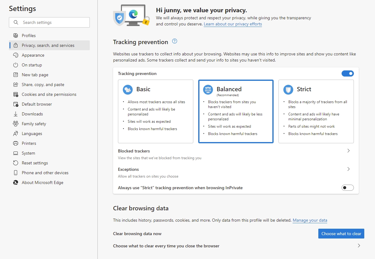 microsoft edge privacy settings