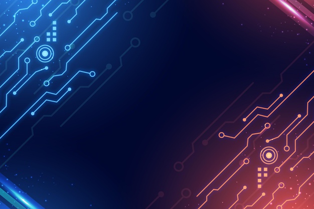 Circuits blue and red gradient digital background Free Vector