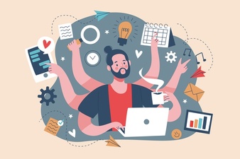 Adult male multitasking concept Free Vector