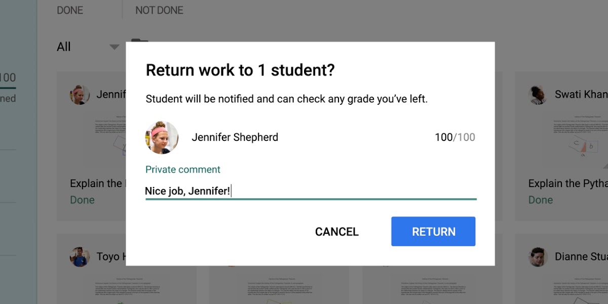Providing private comments to students on assignments