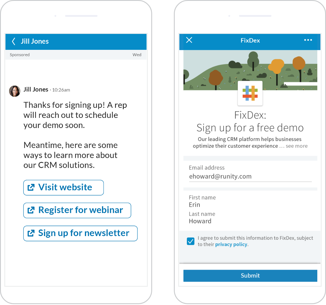 Conversation Ads Allow Members to Have Private Conversations With Those Who Accepted Your Request