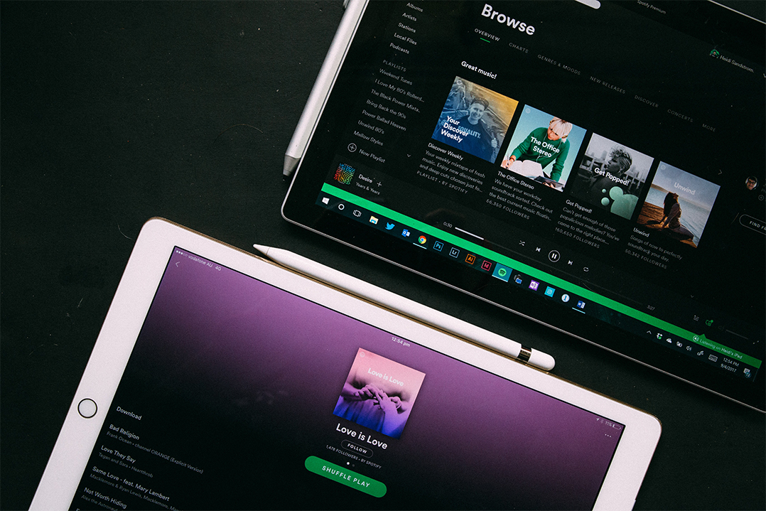 Spotify playlist shown on an iPad tablet