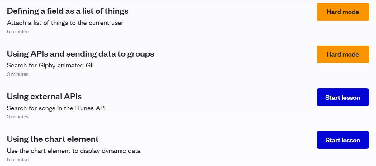 Bubble.io has 12 interactive lessons