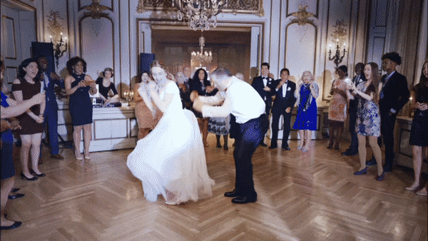 Mass Mutial commercial still of father and daughter dancing at daughter's wedding