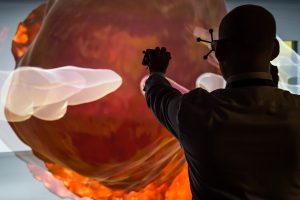 The Virtalis ActiveWall at VEC @ London features a Christie Digital Boxer 4K projector and an ART 6DoF tracking system. (Image courtesy Christie Digital)
