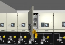 VR model showing using the key to unlock and open the door to the Low Voltage Compartment