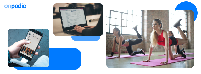 Virtual fitness instructors teach their online workouts to their fitness clients.