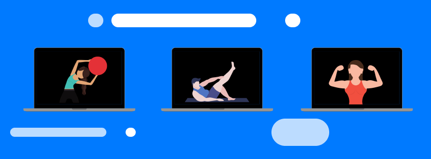 Illustration showing virtual fitness instructors teaching their fitness classes to clients.