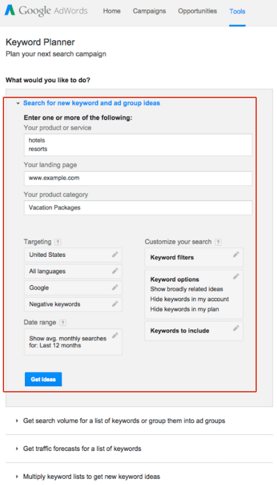 using Google Keyword Planner