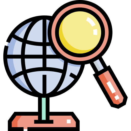 globe and magnifying glass icon