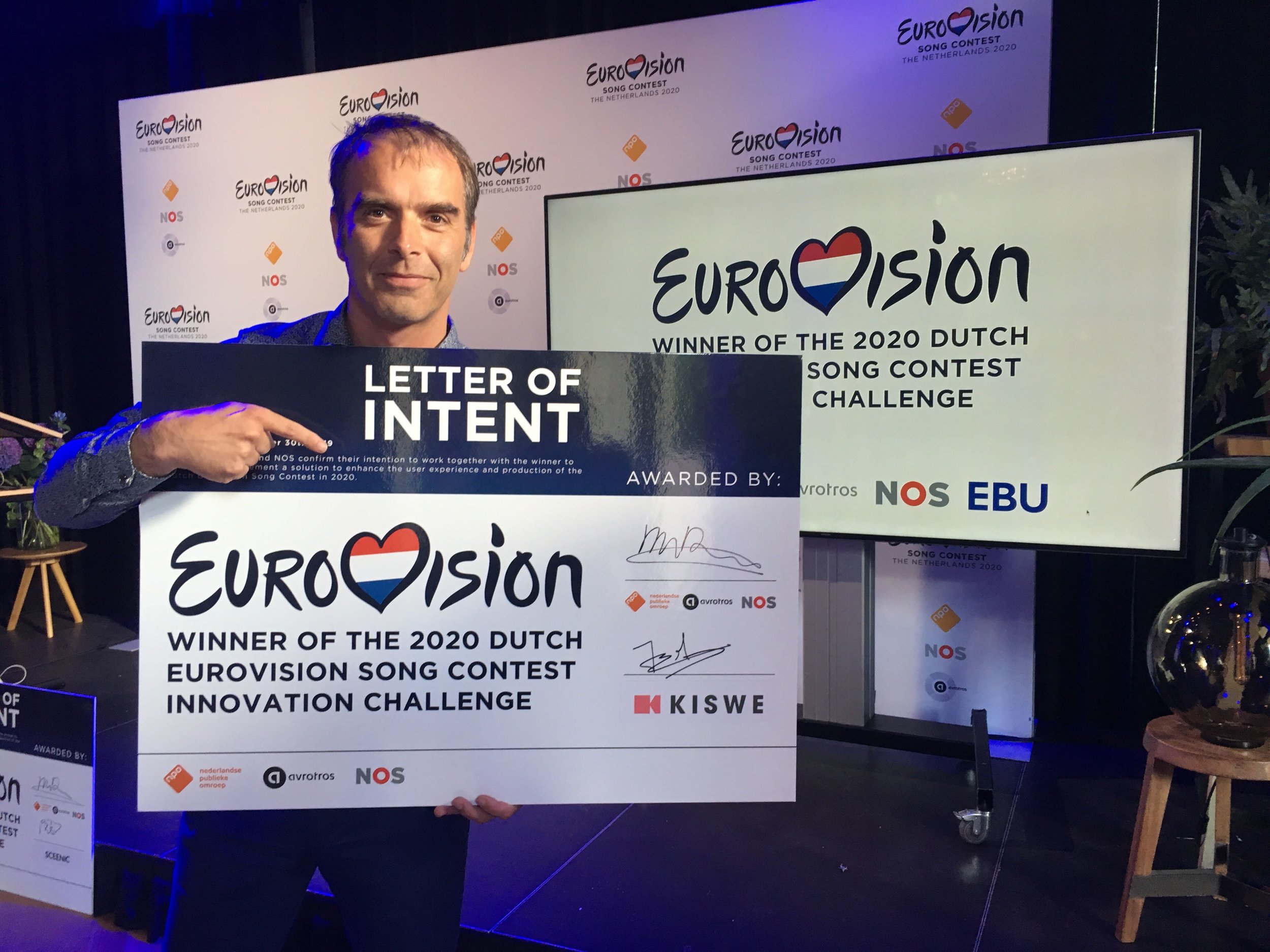 Jorre Belpaire, Head of Kiswe Europe, representing the team at the 2020 Dutch Eurovision Song Contest Innovation Challenge award ceremony.